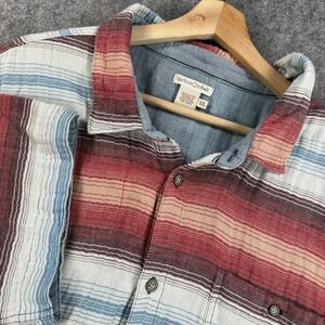 Carbon 2 Cobalt Shirt Mens 2XL Red Blue Striped Short Sleeve Button Front Pocket
